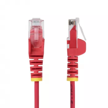 StarTech.com Cable Ethernet CAT6 esbelto de 10 m rojo, protección de lengüeta, 100W PoE, UTP, LSZH, 28AWG hilo de cobre desnudo puro, cable de red RJ45 esbelto con alivio de tensión, probado individualmente