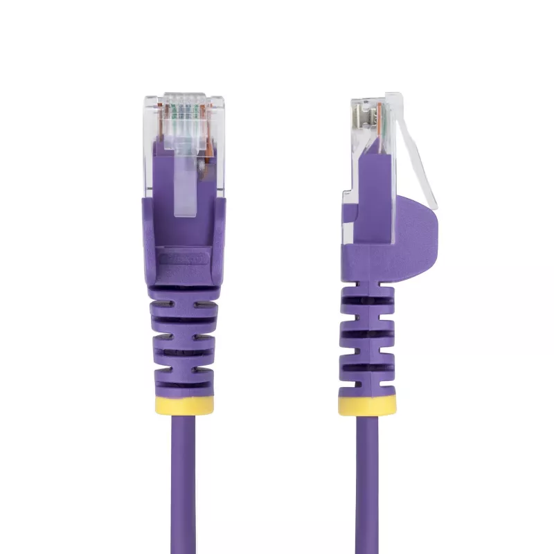 StarTech.com Cable Ethernet CAT6 delgado de 10 m morado, protección de pestaña, 100 W PoE, UTP, LSZH, 28AWG cable de cobre desnudo puro, cable de red RJ45 delgado con alivio de tensión, probado individualmente