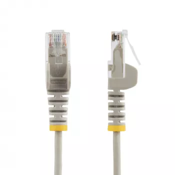 StarTech.com Cable Ethernet CAT6 esbelto de 15 m gris, sin lengüeta, 100W PoE, UTP, LSZH, 28AWG hilo de cobre desnudo puro, cable de red RJ45 esbelto con alivio de tensión, probado individualmente