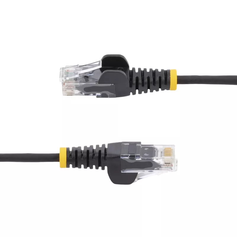 StarTech.com Cable Ethernet CAT6 delgado de 15 m negro, protección de pestaña, 100 W PoE, UTP, LSZH, 28AWG hilo de cobre desnudo puro, cable de red RJ45 delgado con alivio de tensión, probado individualmente