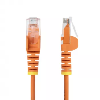 StarTech.com Cable Ethernet CAT6 esbelto de 15 m naranja, protección de lengüeta, 100W PoE, UTP, LSZH, 28AWG hilo de cobre desnudo puro, cable de red RJ45 esbelto con alivio de tensión, probado individualmente