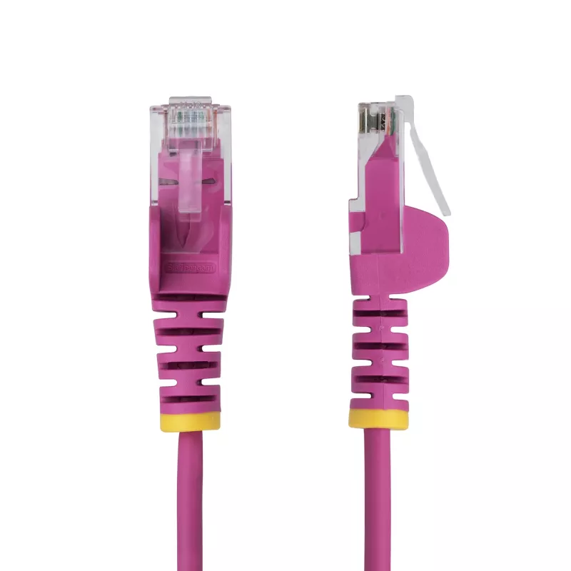 StarTech.com Cable Ethernet CAT6 fino de 1 m rosa, protección de lengüeta, 100W PoE, UTP, LSZH, 28AWG hilo de cobre desnudo puro, cable de red patch RJ45 fino con alivio de tensión, probado individualmente