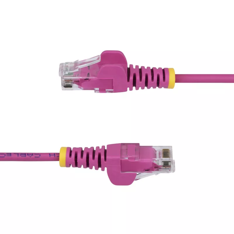 StarTech.com Cable Ethernet CAT6 fino de 2 m rosa, protección de lengüeta, 100W PoE, UTP, LSZH, 28AWG cable de cobre desnudo puro, cable de red patch RJ45 fino con alivio de tensión, probado individualmente