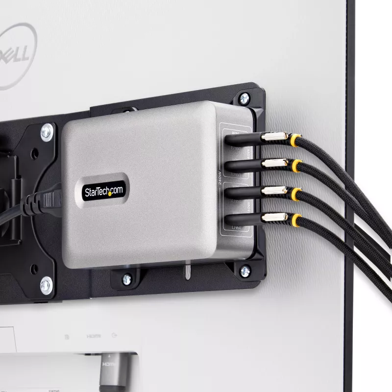 StarTech.com Cargador USB-C multipuerto de 4 puertos, 240W total, puerto individual 140W EPR, PD 3.1, puertos con fijación por tornillo, salas de conferencias, soporte incl. para montaje en superficie