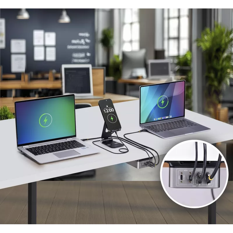 StarTech.com Cargador USB-C multipuerto de 4 puertos, 240W total, puerto individual 140W EPR, PD 3.1, puertos con fijación por tornillo, salas de conferencias, soporte incl. para montaje en superficie