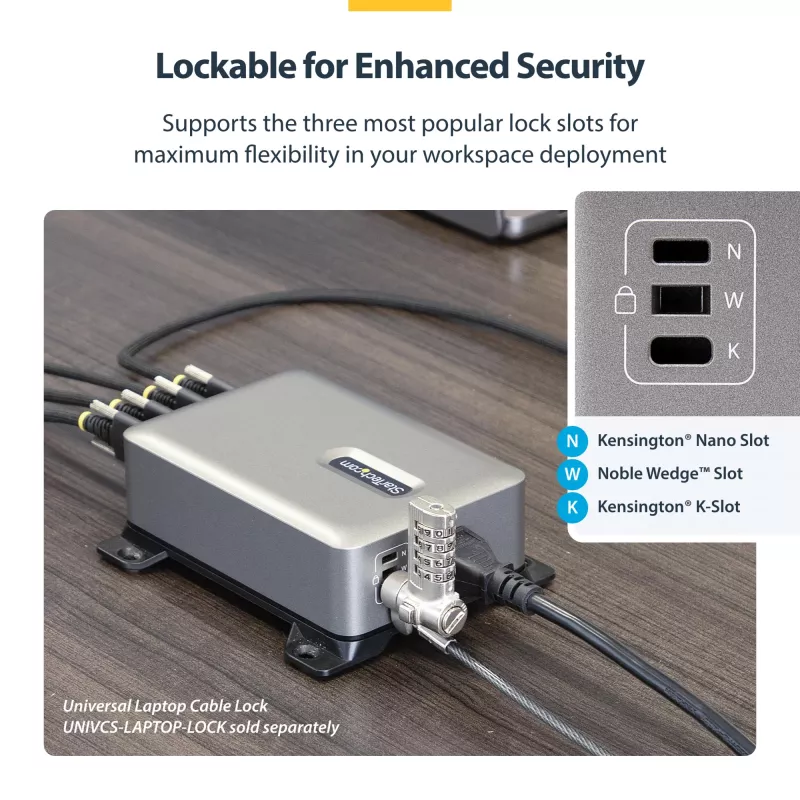 StarTech.com Cargador USB-C multipuerto de 4 puertos, 240W total, puerto individual 140W EPR, PD 3.1, puertos con fijación por tornillo, salas de conferencias, soporte incl. para montaje en superficie