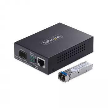 StarTech.com Convertidor de medios Gigabit Ethernet de cobre a fibra óptica, SM LC, 40 km, 10/100/1000 Mbit/s, RJ45 a LC, metal completo, tramas jumbo de 9K, conforme TAA