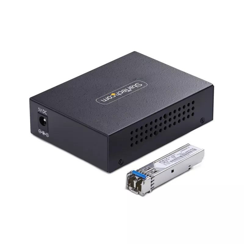 StarTech.com Convertidor de medios Gigabit Ethernet de cobre a fibra óptica, SM LC, 40 km, 10/100/1000 Mbit/s, RJ45 a LC, metal completo, tramas jumbo de 9K, conforme TAA