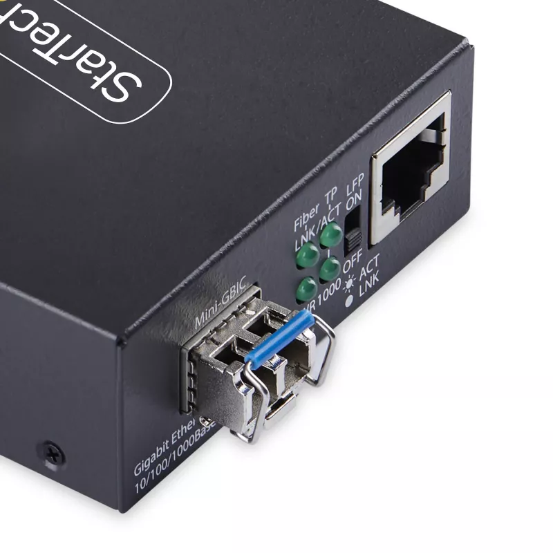 StarTech.com Convertidor de medios Gigabit Ethernet de cobre a fibra óptica, SM LC, 40 km, 10/100/1000 Mbit/s, RJ45 a LC, metal completo, tramas jumbo de 9K, conforme TAA