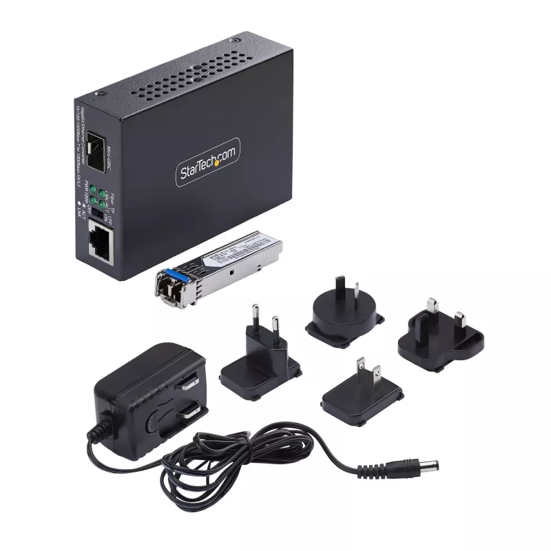 StarTech.com Convertidor de medios Gigabit Ethernet de cobre a fibra óptica, SM LC, 40 km, 10/100/1000 Mbit/s, RJ45 a LC, metal completo, tramas jumbo de 9K, conforme TAA