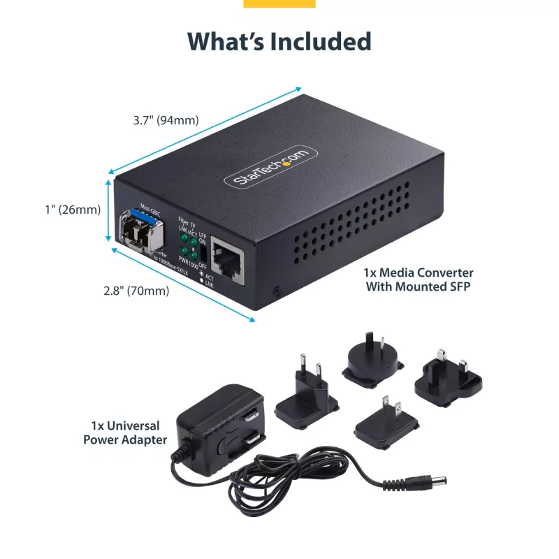 StarTech.com Convertidor de medios Gigabit Ethernet de cobre a fibra óptica, SM LC, 40 km, 10/100/1000 Mbit/s, RJ45 a LC, metal completo, tramas jumbo de 9K, conforme TAA
