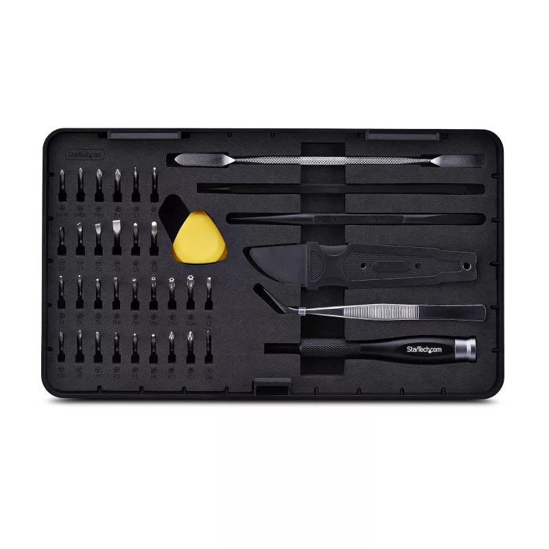 StarTech.com Kit de herramientas de reparación de ordenadores de 40 piezas para portátil/PC/electrónica/teléfono, set de destornilladores de precisión de 30 puntas, tapa extraíble con base magnética, herramientas de palanca
