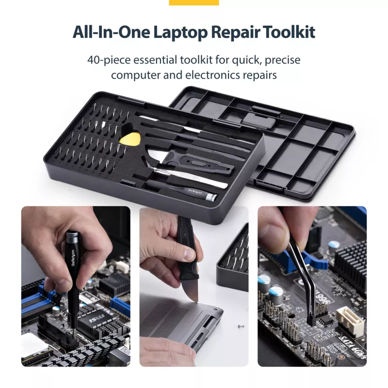StarTech.com Kit de herramientas de reparación de ordenadores de 40 piezas para portátil/PC/electrónica/teléfono, set de destornilladores de precisión de 30 puntas, tapa extraíble con base magnética, herramientas de palanca