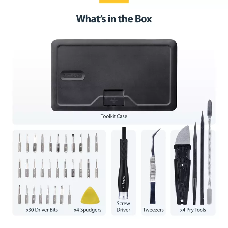 StarTech.com Kit de herramientas de reparación de ordenadores de 40 piezas para portátil/PC/electrónica/teléfono, set de destornilladores de precisión de 30 puntas, tapa extraíble con base magnética, herramientas de palanca