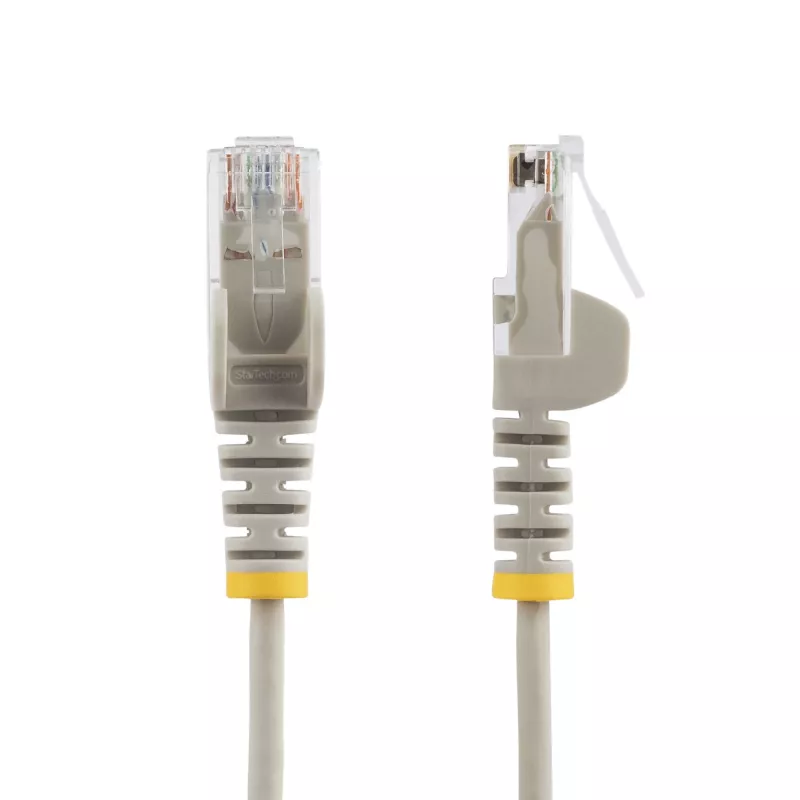 StarTech.com Cable Ethernet CAT6 fino de 25 cm gris, protección de lengüeta, 100W PoE, UTP, LSZH, 28AWG cable de cobre desnudo puro, cable de red patch RJ45 fino con alivio de tensión, probado individualmente