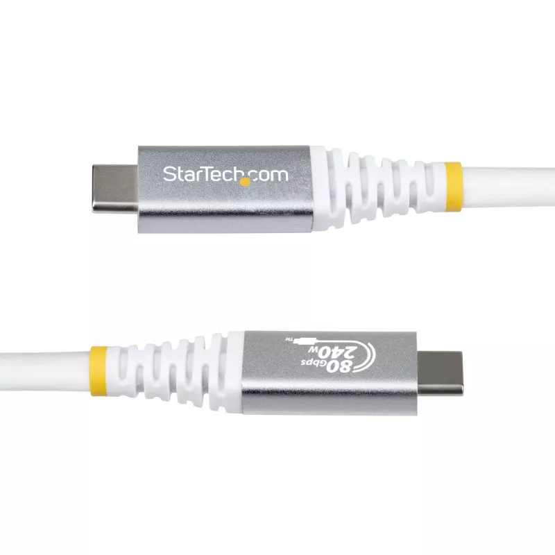 StarTech.com Cable USB4 de 1 m (3 ft), 80 Gbit/s, cable USB-C certificado USB-IF, 240 W PD, 8K 120 Hz/4K 240 Hz DP2.1 DP80, funda de TPE, compatible con Thunderbolt 4 – Cable USB-C blanco