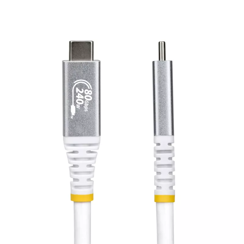 StarTech.com Cable USB4 de 50 cm (1,6ft), 80Gbps, cable USB-C certificado USB-IF, 240W PD, 8K 120Hz/4K 240Hz DP2.1 DP80, funda TPE, compatible con Thunderbolt 4 – Cable USB-C blanco