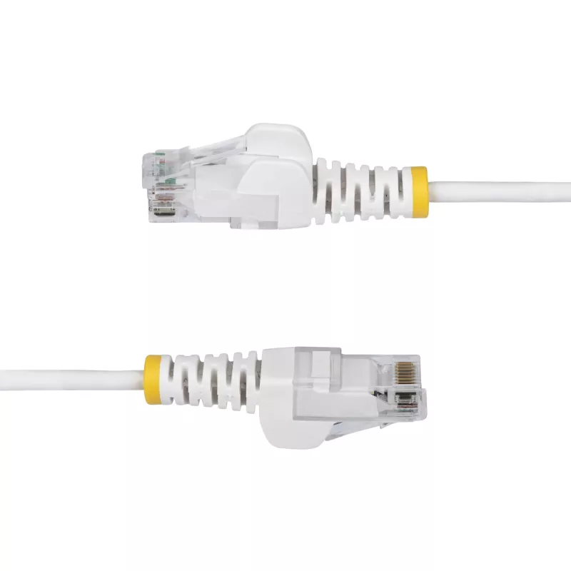 StarTech.com Cable Ethernet CAT6 delgado de 25 cm blanco, protección de lengüeta, 100 W PoE, UTP, LSZH, 28AWG hilo de cobre desnudo puro, cable de red RJ45 delgado con alivio de tensión, probado individualmente