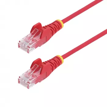 StarTech.com Cable Ethernet CAT6 delgado de 25 cm rojo, sin enganches, 100 W PoE, UTP, LSZH, 28AWG hilo de cobre desnudo puro, cable de red RJ45 delgado con alivio de tensión, probado individualmente