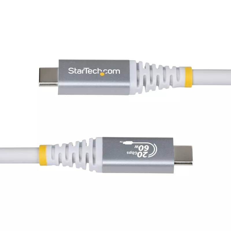 StarTech.com Cable USB4 de 3 m (10 ft), 20 Gbit/s, cable USB-C certificado USB-IF, 60 W PD, 4K 120 Hz DP 1.4, funda de TPE, cable USB-C blanco