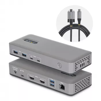 StarTech.com Estación de acoplamiento USB-C para doble monitor, HDMI, 4K 60Hz, carga de portátil 100W, 1GbE, sin controladores, dock multi-monitor para Windows