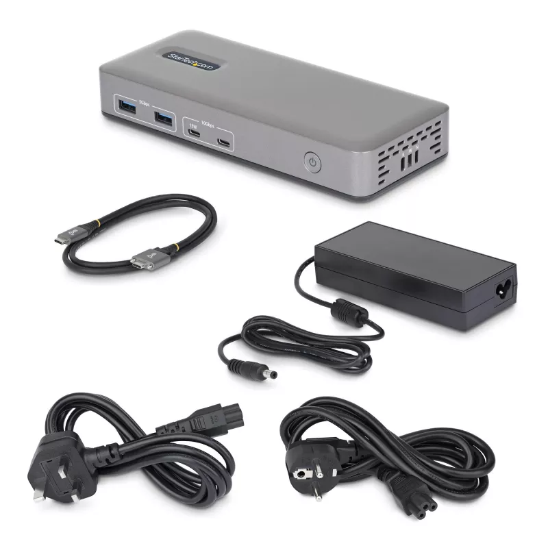 StarTech.com Estación de acoplamiento USB-C para doble monitor, HDMI, 4K 60Hz, carga de portátil 100W, 1GbE, sin controladores, dock multi-monitor para Windows
