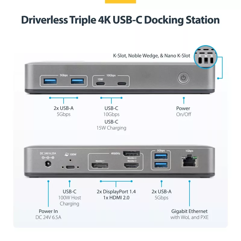 StarTech.com 199UE-USBC-DOCK Docking station/replicador de puertos para portátil con cable USB 3.2 Gen 2 (3.1 Gen 2) Type-C gris