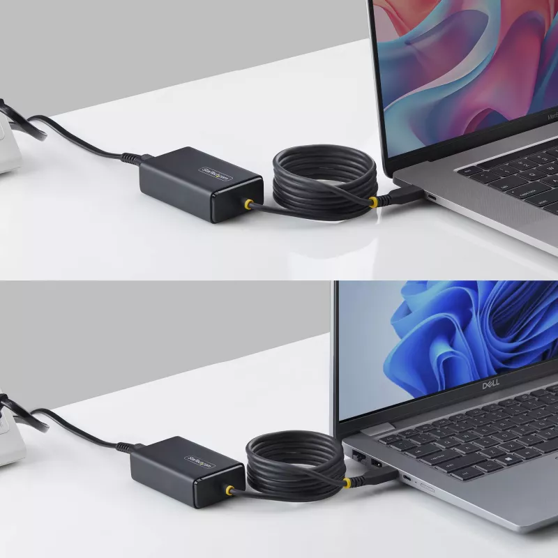 StarTech.com Cargador USB-C para portátil de 65W, cable USB-C fijo de 1,5 m, fuente de alimentación para Dell, XPS, HP ProBook, MacBook Pro, Microsoft Surface Pro