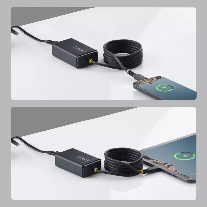 StarTech.com Cargador USB-C para portátil de 65W, cable USB-C fijo de 1,5 m, fuente de alimentación para Dell, XPS, HP ProBook, MacBook Pro, Microsoft Surface Pro