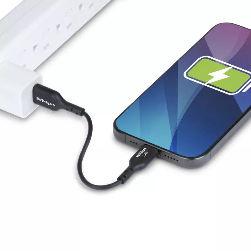 StarTech.com Cable de carga USB-A a USB-C de 15 cm (6in), carga y sincronización, 3A, USB 2.0, funda TPE – Cable de carga USB negro