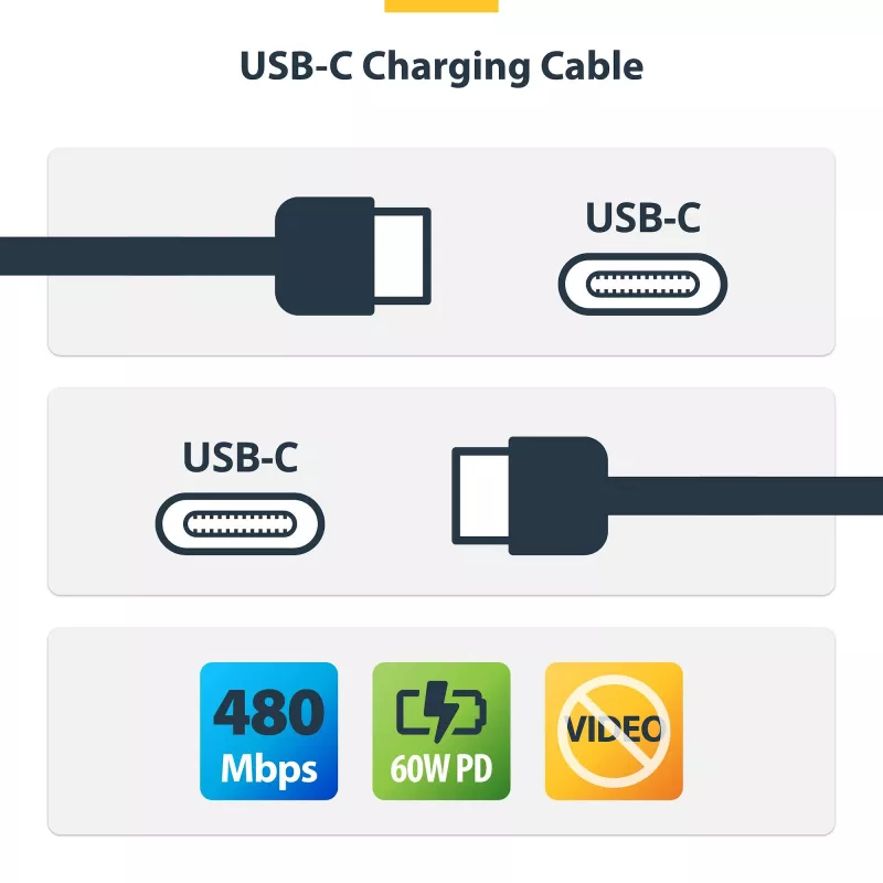 StarTech.com Cable de carga USB-C blanco de 2 m (6 ft), 60 W (3 A) PD, funda trenzada de nailon/TPE de doble capa, cable de carga USB-C resistente, cable de carga para portátil USB 2.0