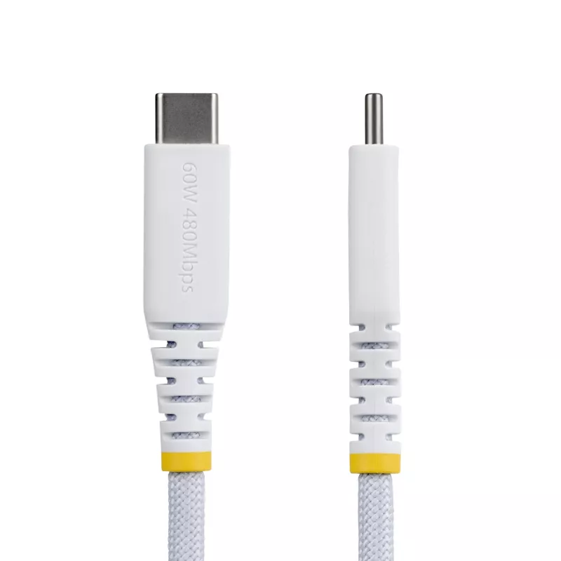 StarTech.com Cable de carga USB-C blanco de 3 m (10ft), 60W (3A) PD, funda de nylon/TPE trenzado de doble capa, cable de carga USB-C resistente, cable de carga para portátil USB 2.0