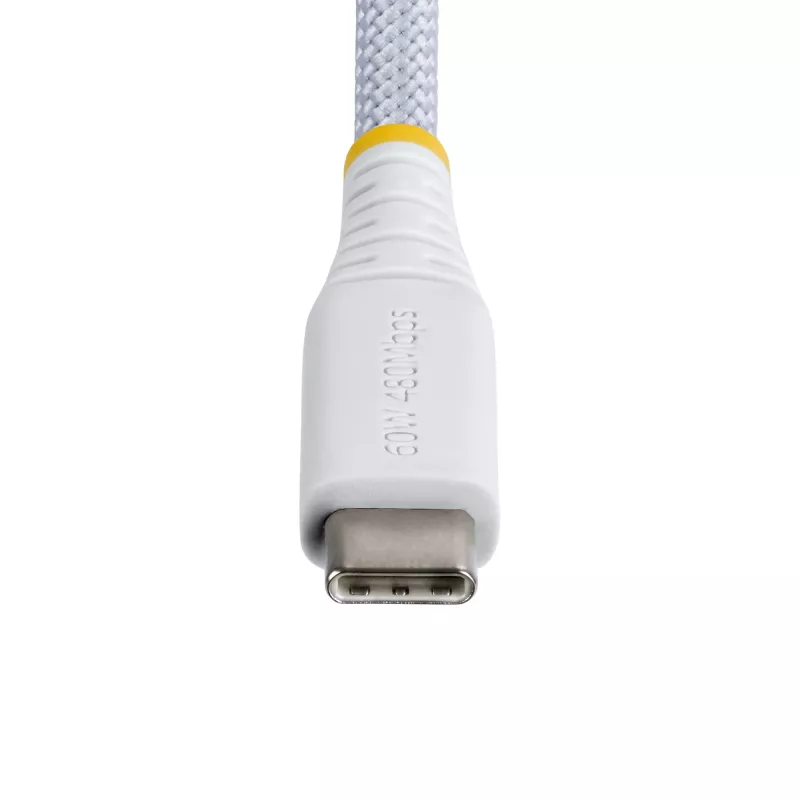 StarTech.com Cable de carga USB-C blanco de 15 cm (6in), 60W (3A) PD, funda de nylon/TPE trenzado de doble capa, cable de carga USB-C resistente, cable de carga para portátil USB 2.0