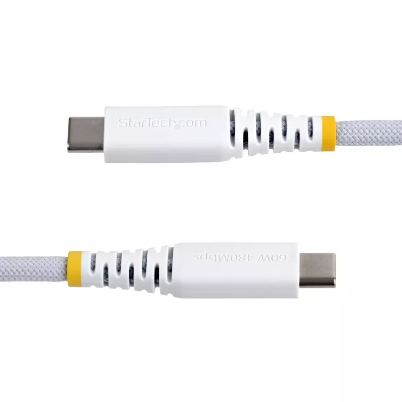 StarTech.com Cable de carga USB-C blanco de 30 cm (1ft), 60W (3A) PD, funda de nylon/TPE trenzado de doble capa, cable de carga USB-C resistente, cable de carga para portátil USB 2.0