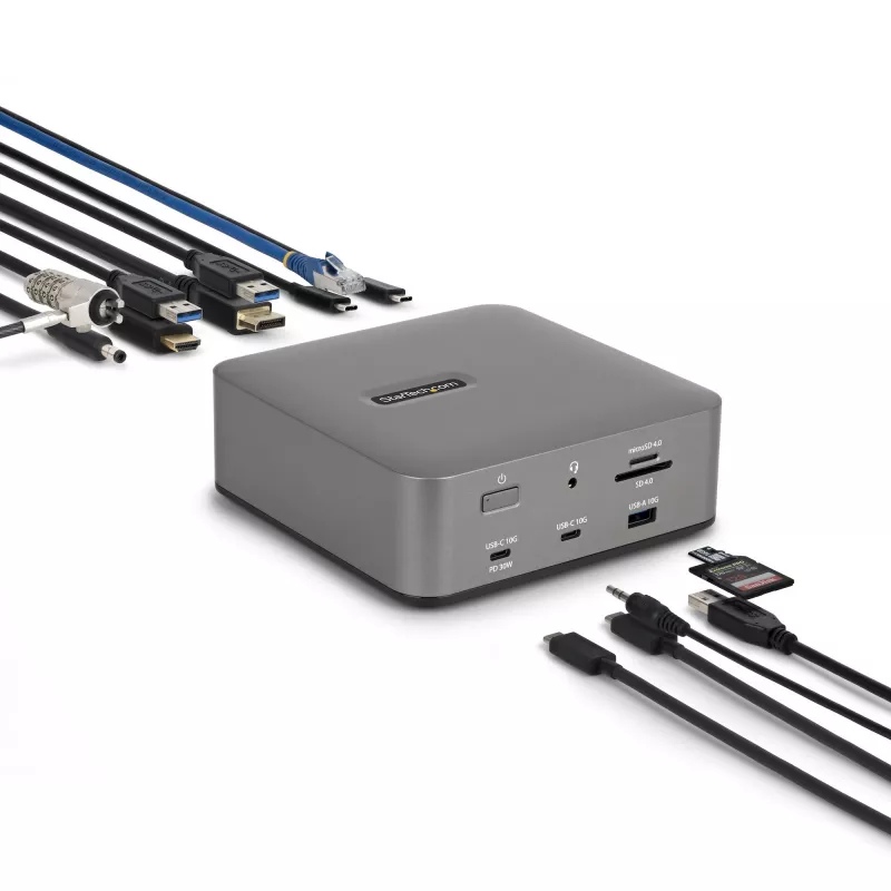 StarTech.com Docking station Thunderbolt 5, DP/HDMI, dock para triple monitor de hasta 4K 144 Hz o doble 8K 60 Hz, 5 puertos USB, carga de portátil de 140 W