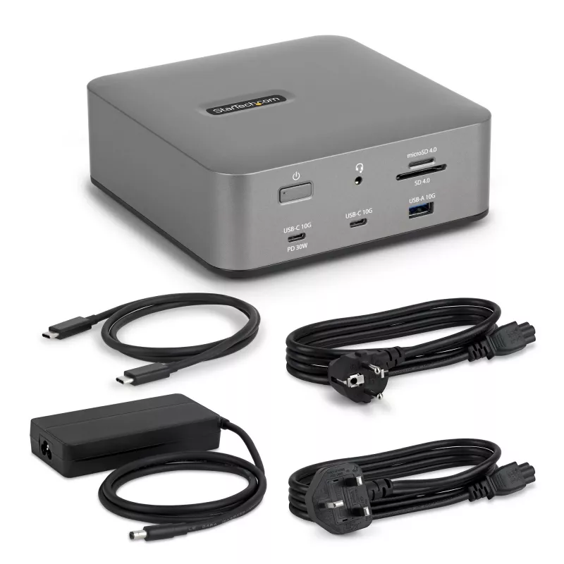 StarTech.com Docking station Thunderbolt 5, DP/HDMI, dock para triple monitor de hasta 4K 144 Hz o doble 8K 60 Hz, 5 puertos USB, carga de portátil de 140 W