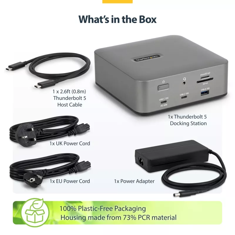 StarTech.com Docking station Thunderbolt 5, DP/HDMI, dock para triple monitor de hasta 4K 144 Hz o doble 8K 60 Hz, 5 puertos USB, carga de portátil de 140 W