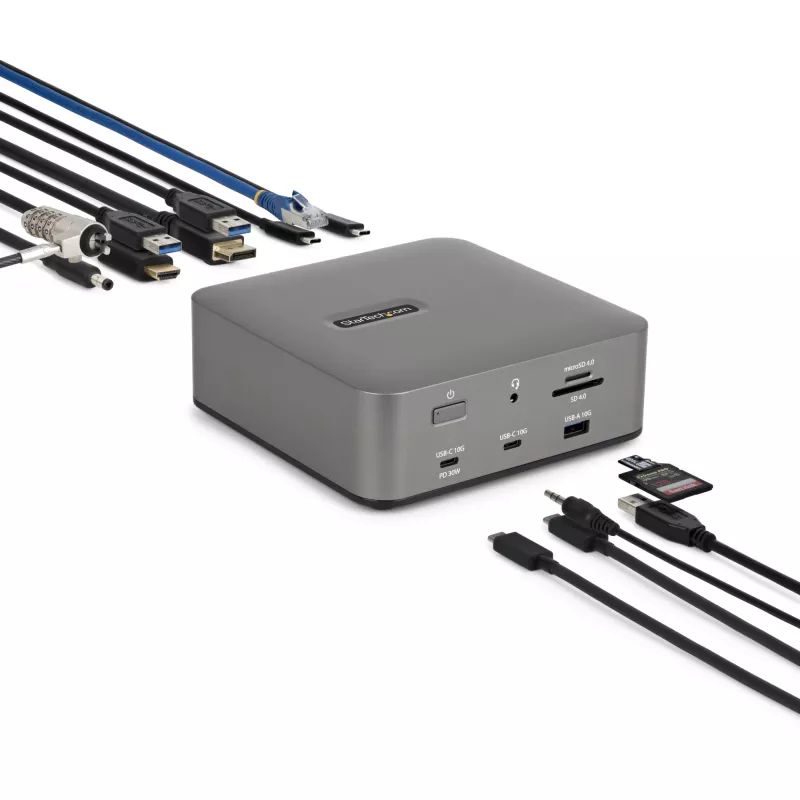 StarTech.com Docking station Thunderbolt 5, DP/HDMI, dock para triple monitor de hasta 4K 144 Hz o doble 8K 60 Hz, 5 puertos USB, carga de portátil de 140 W