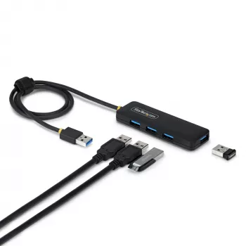 StarTech.com Hub USB-A de 4 puertos, 5 Gbit/s, alimentación por bus, mini hub USB-A a 4x USB-A, cable host extra largo de 61 cm, plástico PCR, hub USB portátil para escritorio/portátil