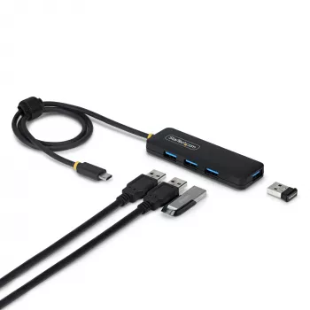 StarTech.com Hub USB-C de 4 puertos, 5 Gbit/s, alimentación por bus, mini hub USB-C a 4x USB-A, cable host extra largo de 61 cm, plástico PCR, hub USB portátil para escritorio/portátil