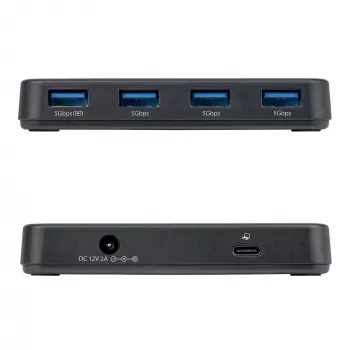 StarTech.com Hub USB-A de 4 puertos, 5 Gbit/s, con alimentación propia, cable host 2 en 1 USB-C y USB-A, 1 puerto de carga BC 1.2, fuente de alimentación de 24 W incluida, MacBook y Windows