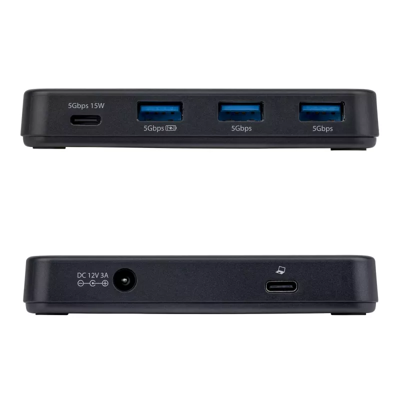 StarTech.com Hub USB-C y USB-A de 4 puertos, 5Gbps, autoalimentado, cable host USB-C y USB-A 2 en 1, 1x USB-C y 3x USB-A (1x BC 1.2), fuente de alimentación de 36W incluida