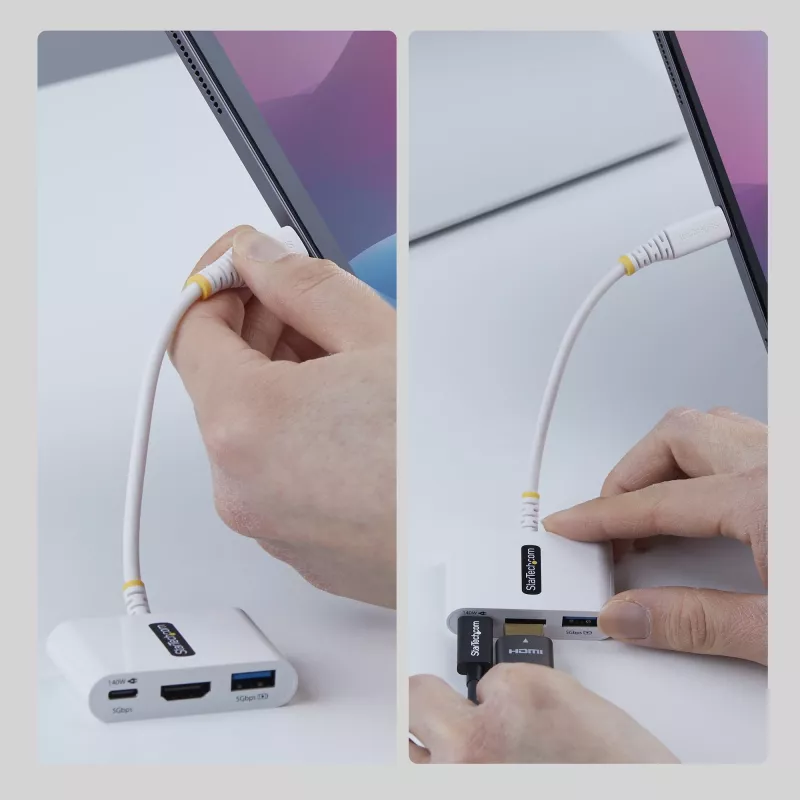 StarTech.com Adaptador multipuerto USB-C a HDMI con carga PD de 140W, HDMI 4K 60Hz, hub USB 5Gbit/s, mini dock para MacBook / Dell / Thinkpad / HP / iPad / tablets