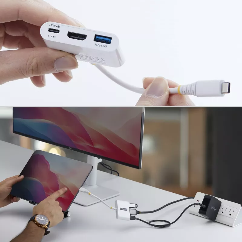 StarTech.com Adaptador multipuerto USB-C a HDMI con carga PD de 140W, HDMI 4K 60Hz, hub USB 5Gbit/s, mini dock para MacBook / Dell / Thinkpad / HP / iPad / tablets