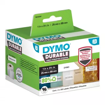 DYMO Original LabelWriter Etiquetas Durable | 25mm x 89mm | Blanco Poly | 2 rollos de 350 (700 etiquetas autoadhesivas) | Alto rendimiento | Para impresoras de etiquetas LabelWriter