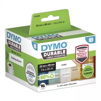 DYMO Original LabelWriter Etiquetas Durable | 25mm x 89mm | Blanco Poly | 2 rollos de 350 (700 etiquetas autoadhesivas) | Alto rendimiento | Para impresoras de etiquetas LabelWriter