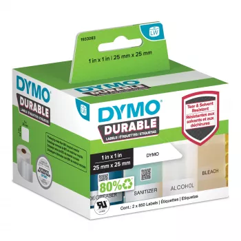 DYMO Original LabelWriter Etiquetas Durable | 25 mm x 25 mm | Blanco Poly | 2 rollos de 850 (1.700 etiquetas autoadhesivas) | Alto rendimiento | Para impresoras de etiquetas LabelWriter