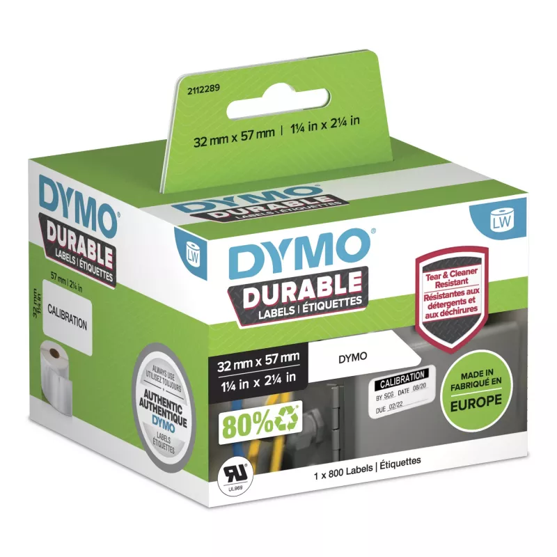 DYMO Original LabelWriter Etiquetas Durable | 57 mm x 32 mm | Blanco Poly | 800 etiquetas autoadhesivas | Alto rendimiento | Para impresoras de etiquetas LabelWriter