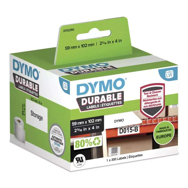 DYMO Original LabelWriter Etiquetas Durable | 59 mm x 102 mm | Blanco polipropileno | 300 etiquetas autoadhesivas | Alto rendimiento | Para impresoras de etiquetas LabelWriter