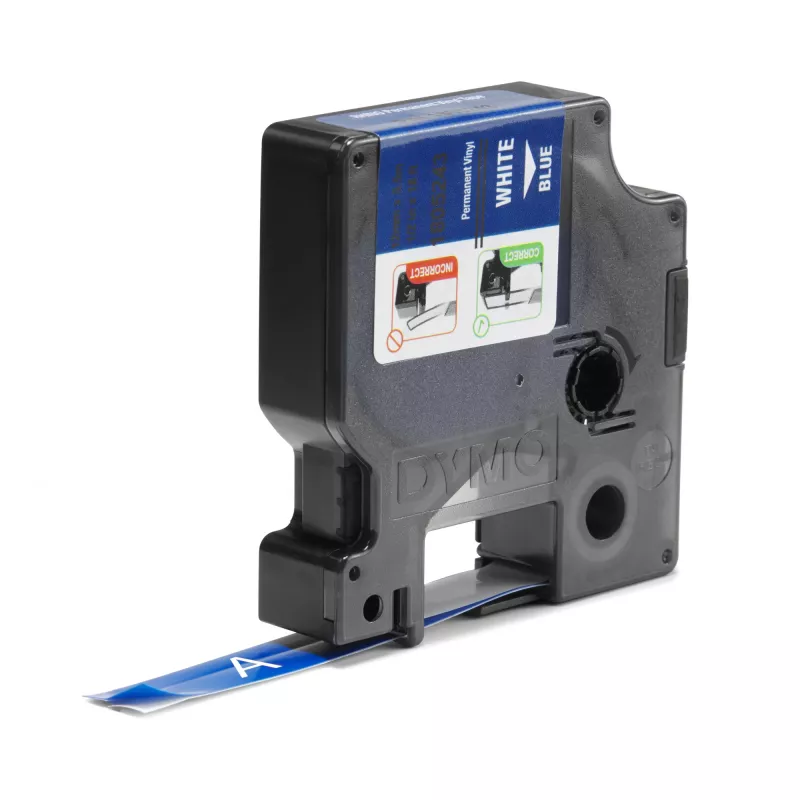 DYMO Rhino Etiquetas de vinilo industriales | 12 mm x 5,5 m | Impresión blanca sobre azul | Autoadhesivas | para impresoras de etiquetas LabelManager y Rhino